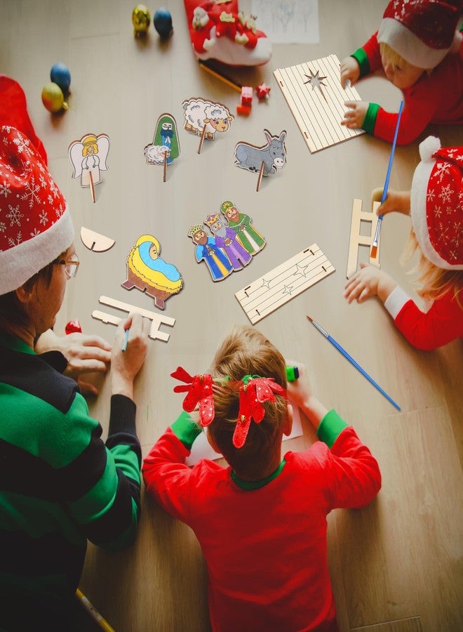 مجموعة ميني إنفلات المكونة من 12 قطعة من مجسمات ميلاد المسيح الخشبية، جاهزة للتلوين والرسم، مثالية لتزيين مجسمات الميلاد غير المكتملة. مجموعة خشبية للتلوين، هدية رائعة للأطفال، ديكور ديني مسيحي للطاولة. - Image 5